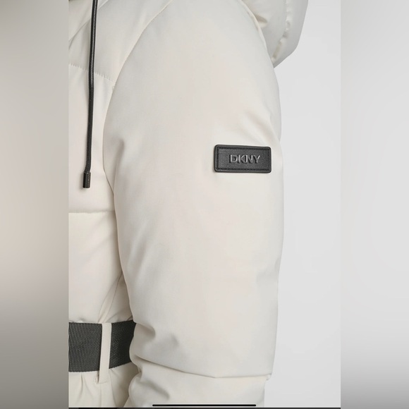 ❄️ NWT DKNY Cream Long Heavyweight Bomber Puffer Parka Down Filled Coat Jacket - Picture 5 of 9